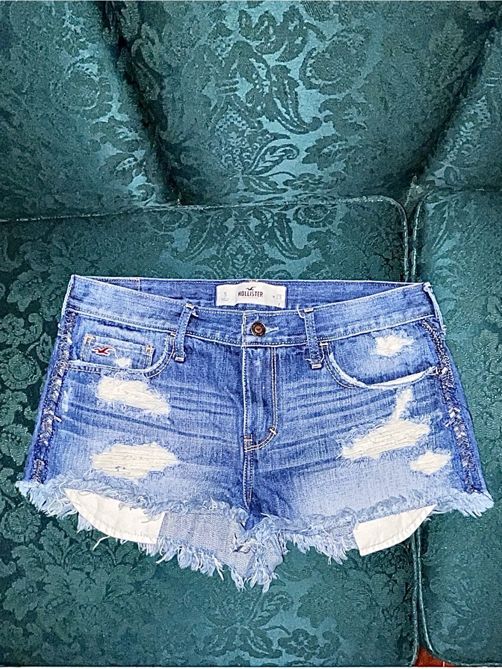 Hollister Light Blue Distressed Denim Cutoff Shorts